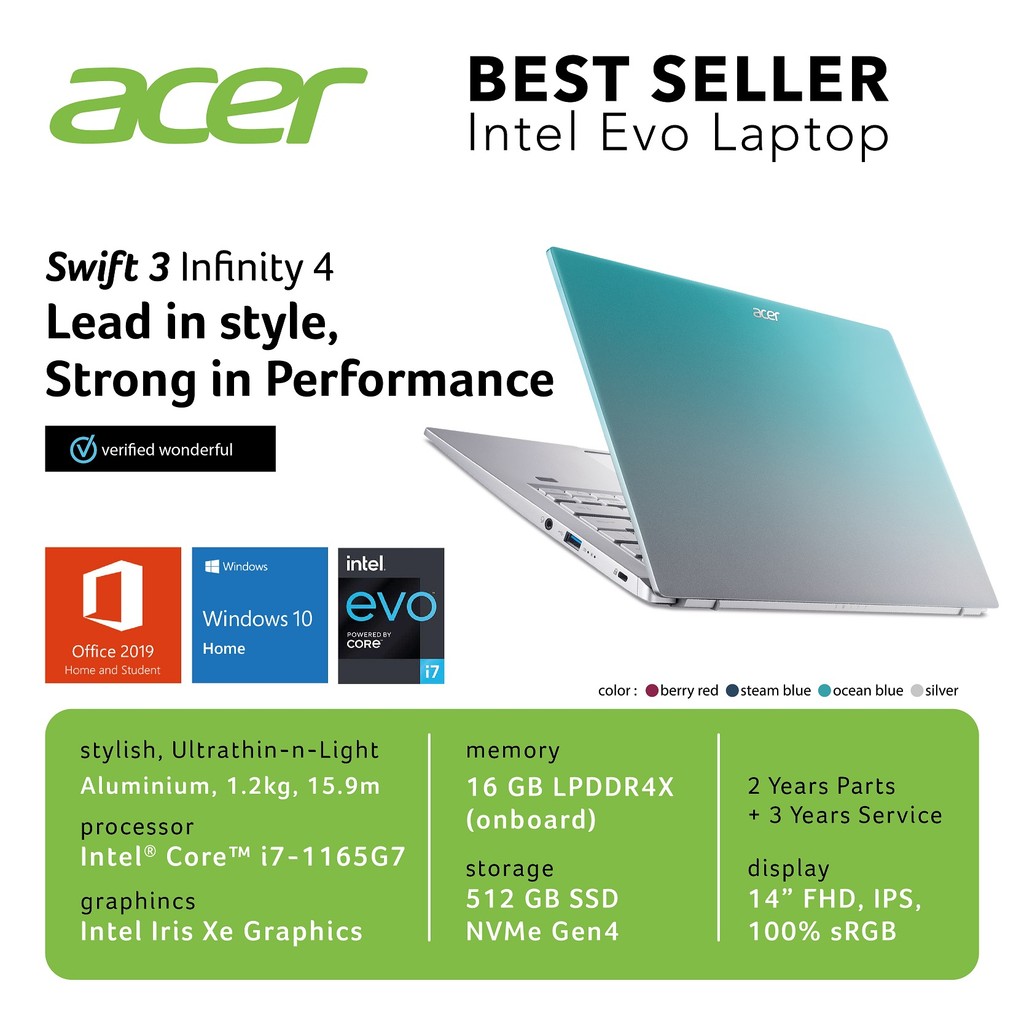 ACER SWIFT 3 INFINITY 4 SF314-511-70JY [14"FHD/i7-1165G7/16/512/BLUE] NX.ATQSN.005