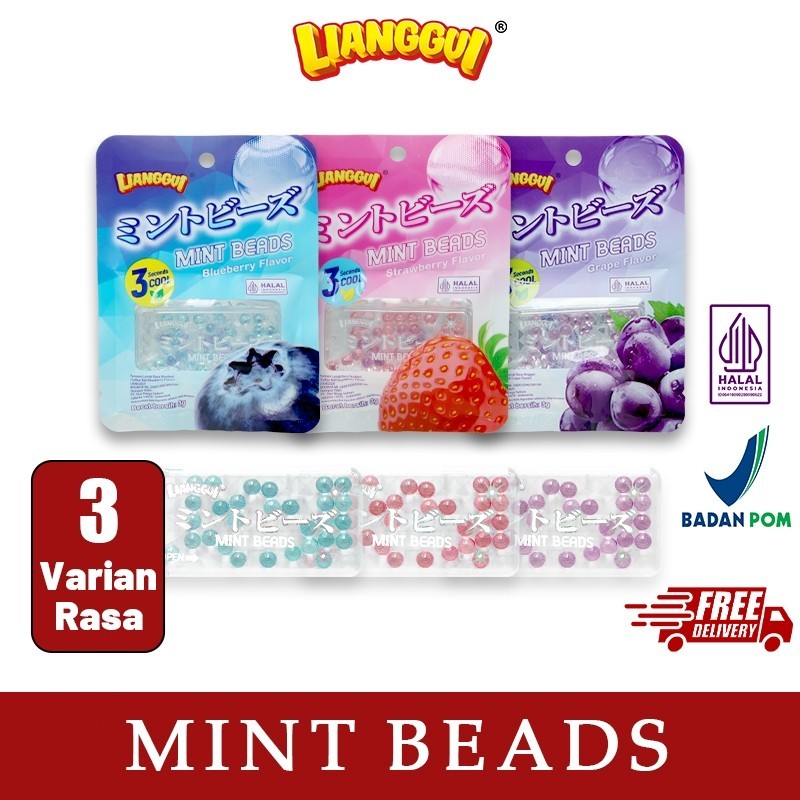 Lianggui - Permen Mint Mutiara Penyegar Nafas Halal - Cemilan Lebaran 3 Varian Rasa Buah Segar Maina