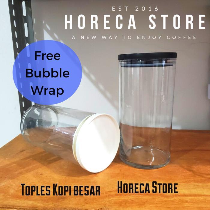 MUMPUNG PROMO Toples Kopi Kaca Kedap Udara Besar 1 Liter. Container Kopi Besar - Hitam TERLARIS