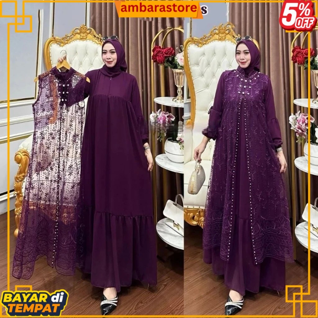 NEW Baju Gamis Set Outer Brukat Terpisah Model Terbaru Assyifa Dress BO Bahan Ceruty Babydoll Aplika
