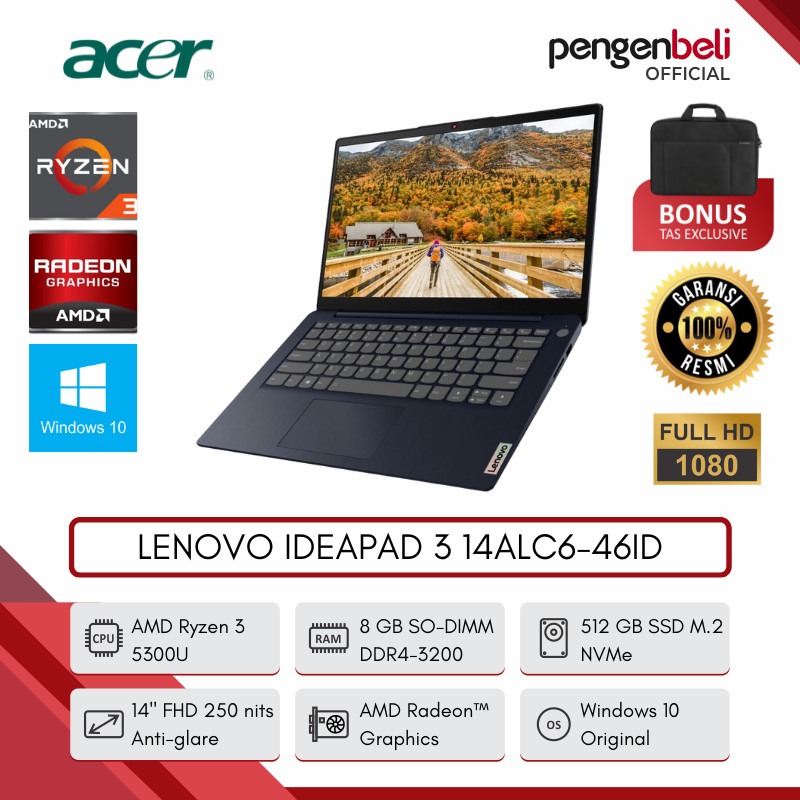 LAPTOP GAMING LENOVO IDEAPAD 3 14ALC6-46ID [AMD RYZEN 3 5300U | 8GB RAM | SSD 512GB | 14 INCH FULL H