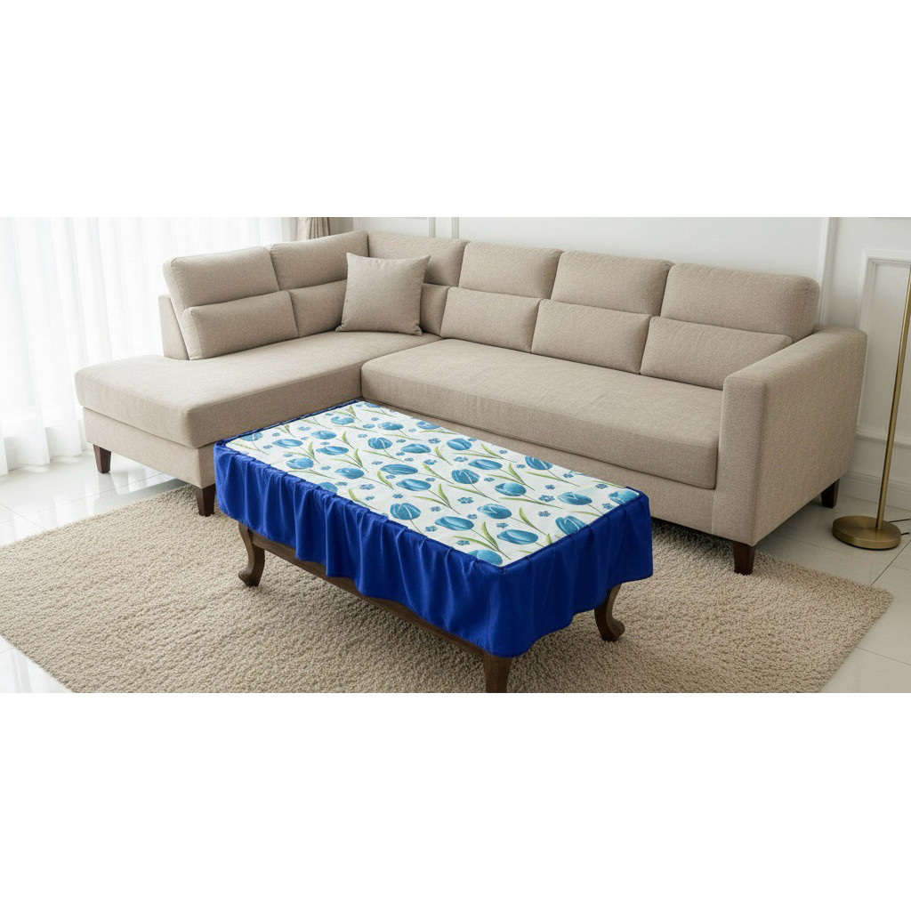 Terbaru Taplak Meja Ruang Tamu Rumbai Motif Bunga Tulip /Taplak Meja Tamu Kain Persegi Panjang
