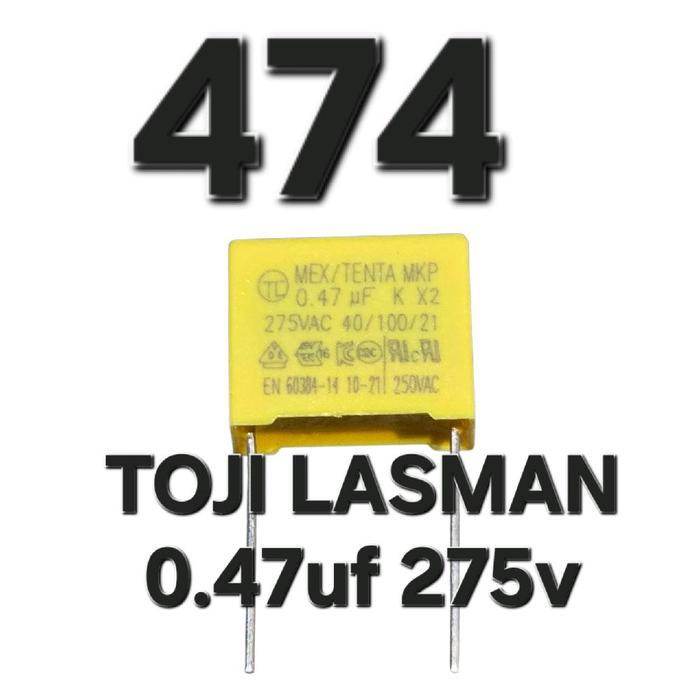 ( 474 275v kotak kuning ) MKP KAPASITOR CAPASITOR 0.47UF 275VAC AC 470 NF NANO FARAT 0,47 UF MIKRO 0