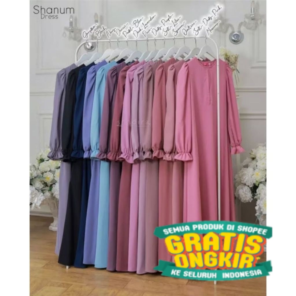 Shanum Dress by Shadira [READY STOK] Gamis Syar'i Bahan Wolfis, Gamis Wolfis, Gamis Polos, Gamis May