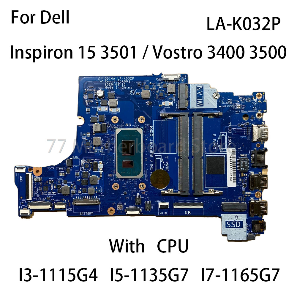 Laptop Motherboard LA-K032P For Dell Vostro 3400 3500 Inspiron 3501 Notebook With CPU I3-1115G4 I5-1
