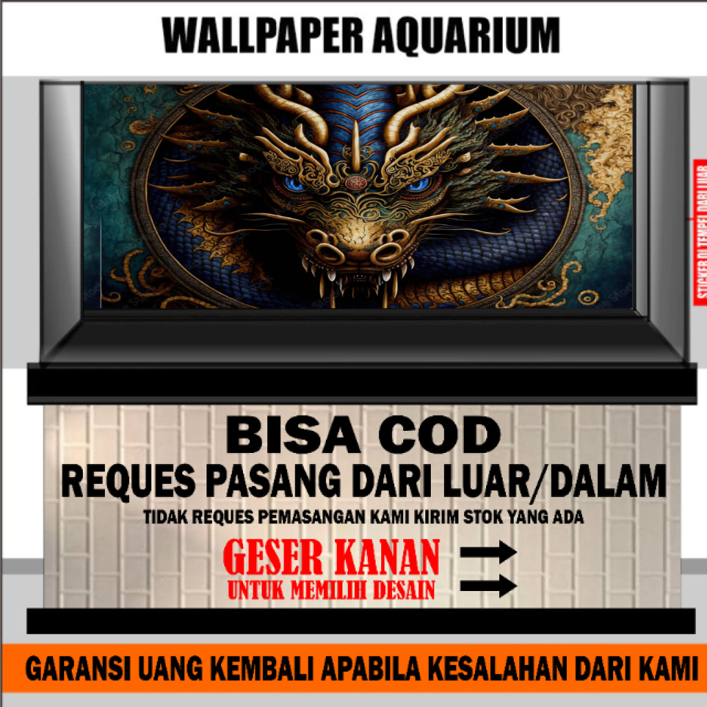 stiker background kaca aquarium 3d timbul jumbo akrilik besar full set aquaspace gambar dragon naga