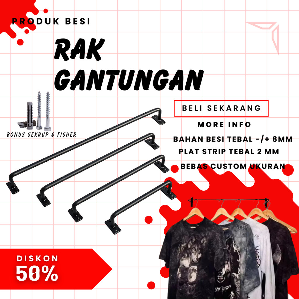 Gantungan Baju Dinding ,Gantungan Baju Besi Tembok, Dinding / Gawang Baju Tembok