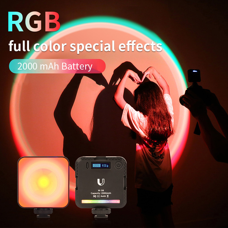 Lampu LED RGB Sunset yang Dapat Diisi Ulang 2000mAh, Lampu Isi untuk Kamera Smartphone, GoPro, Pemot