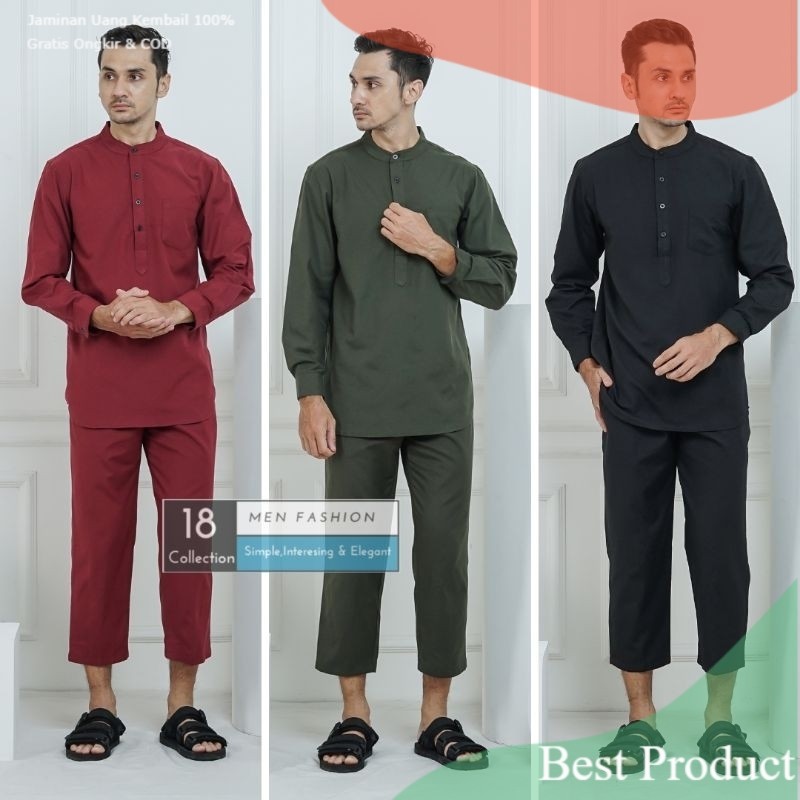 Koko Kurta Dewasa Polos Lengan Panjang Satu Set Baju Dan Celana- pakaian pria lainnya