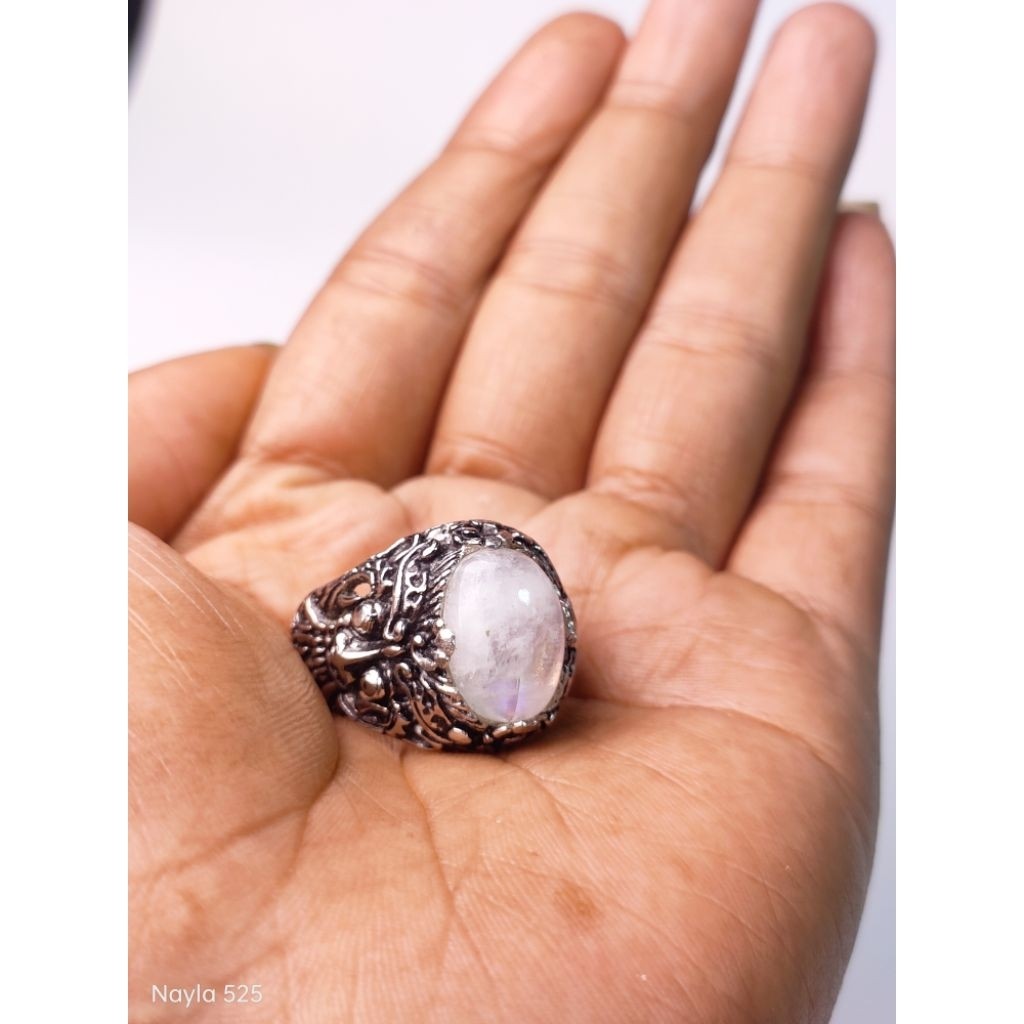 Batu cicin akik biduri bulan dim 14 ring alpaka barong bali jos / A18