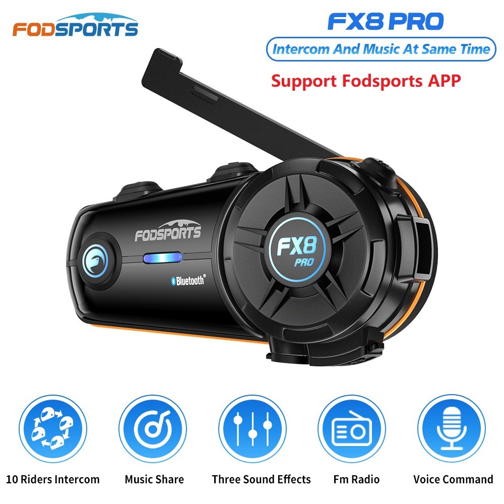 Fodsports FX8 Pro Motorcycle Intercom Bluetooth Helmet Headset Interphone,10 Riders 2000M,Dual Chip,