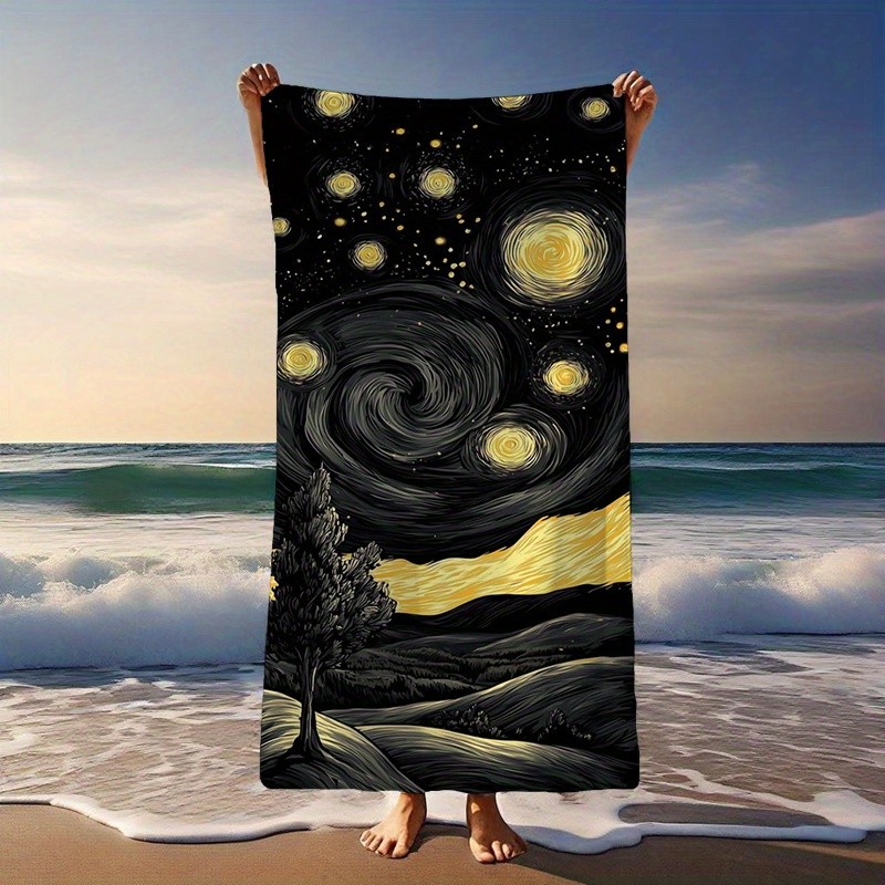Van Gogh Starry Night Beach Towel - Modern Abstract Van Gogh Art Print,Soft Absorbent, Starry Sky  V