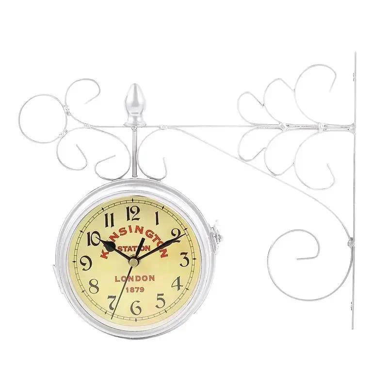 House Decorations Home Vintage Decor Retro Vintage Station Clock Iron London Clock Garden Wall Clock