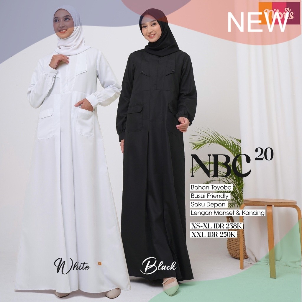 Nibras NBC 020 Gamis Putih Gamis Hitam Polos Dress Wanita Muslimah Jubah Hitam Putih Polos/ pakaian 
