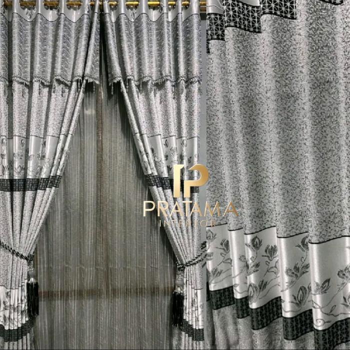 ( 1 PCS) Gorden poni gabung bahan semi turky mewah untuk tu & jendela - Abu abu, 6 gelombang T 225 c