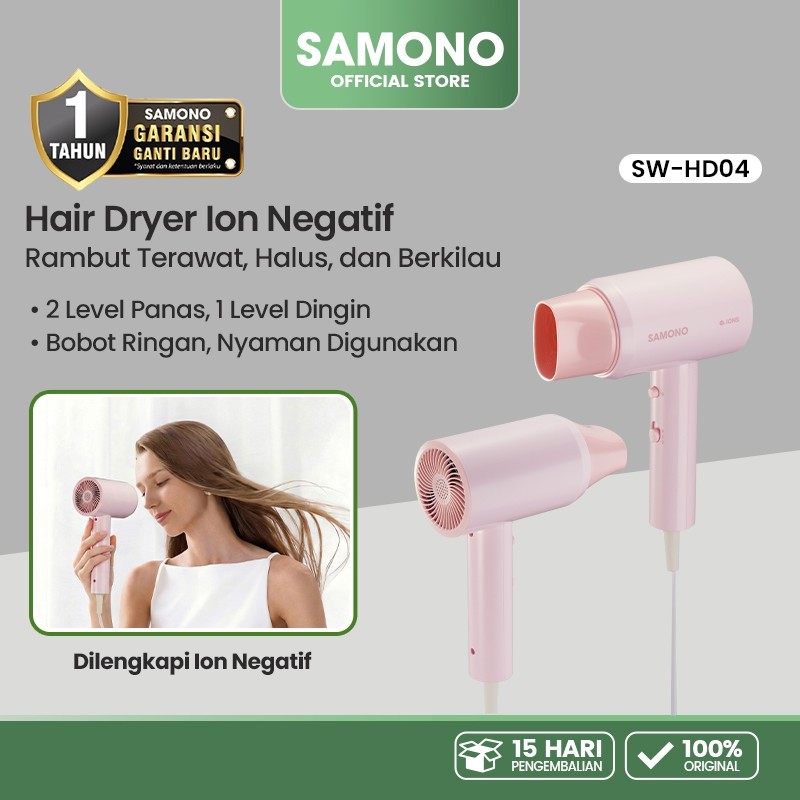 SAMONO Hair Dryer ION Negatif Pengering Rambut Cepat Kering Suhu Stabil 57 Derajat Low Watt 300W Per