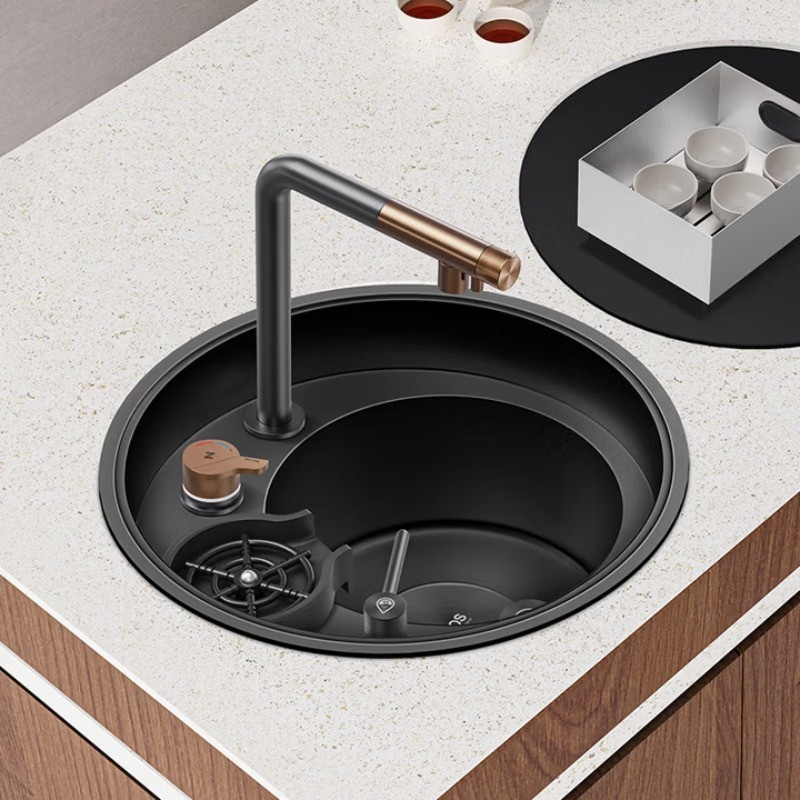 Round Sink Invisible Kitchen Concealed Sink, Cup Washer Small Sink Undercounter Basin, No Faucet