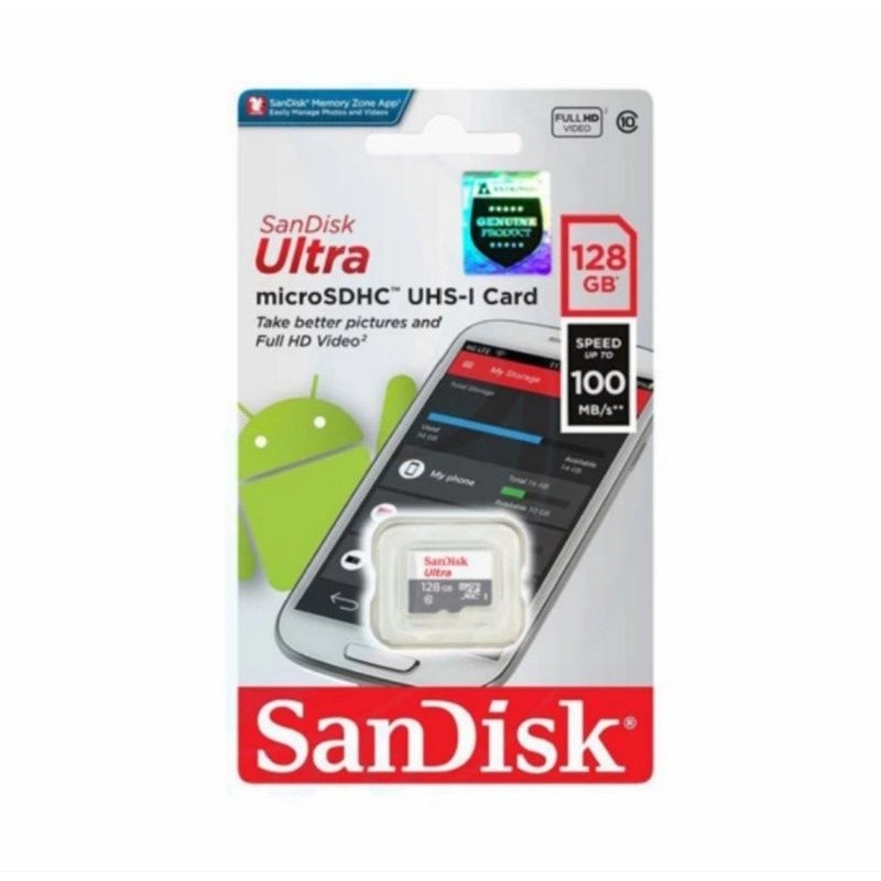 MEMORY MICROSD SANDISK ULTRA 128GB 64GB 32GB 16GB CLASS10 SPEED UPTO 100 MBPS ORIGINAL MMC MEMORY CA