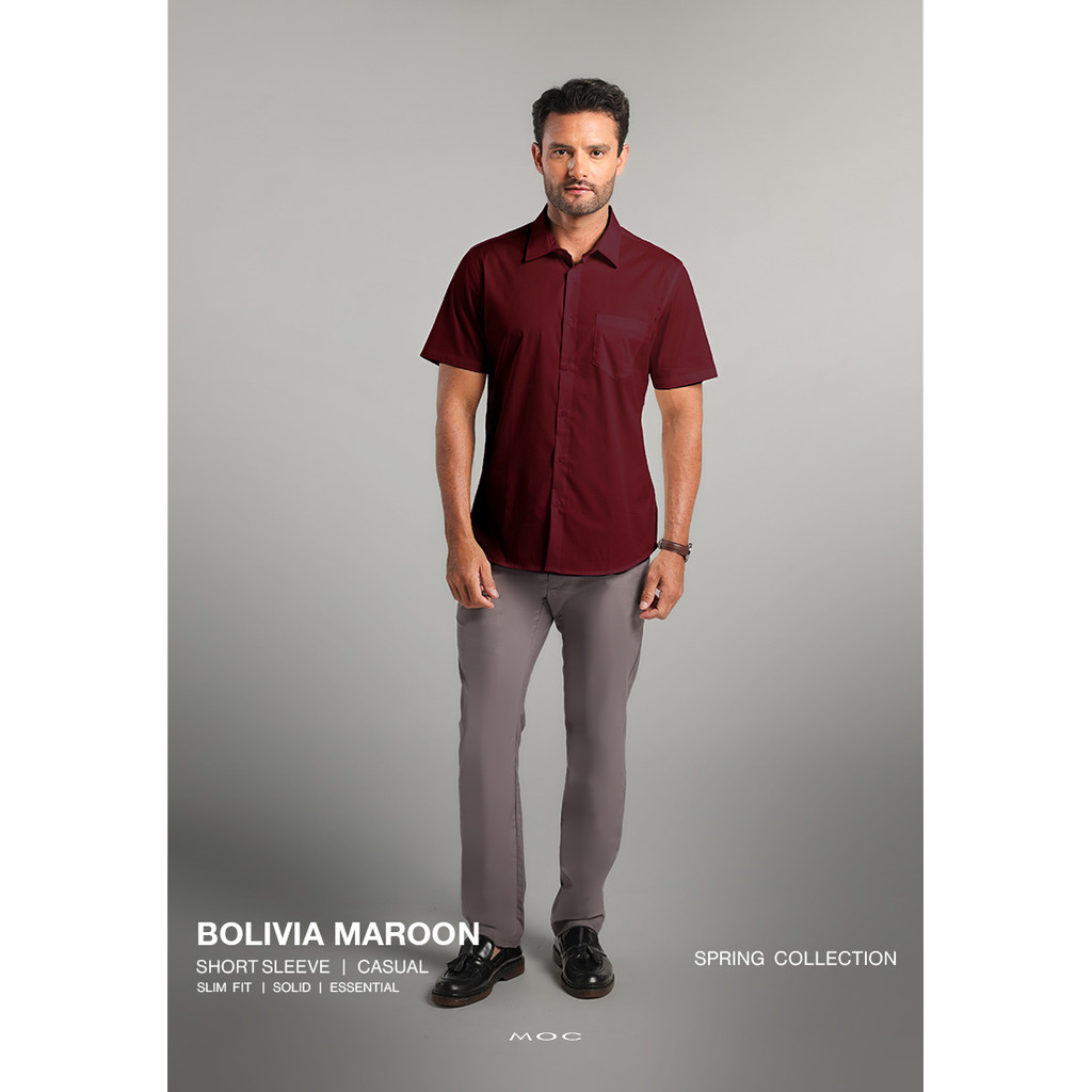 MOC - Kemeja Lengan Pendek Pria Bolivia - Maroon