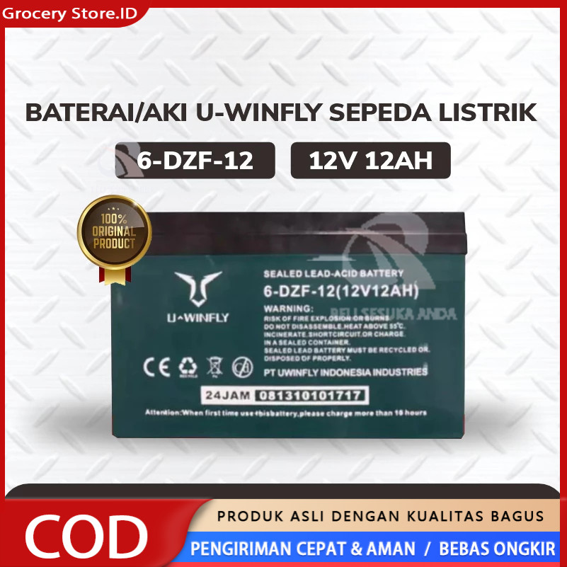 Baterai Aki 12V 12AH U-WINFLY Sepeda Listrik Aki Baterai Sepeda Listrik Universal Segala Merk