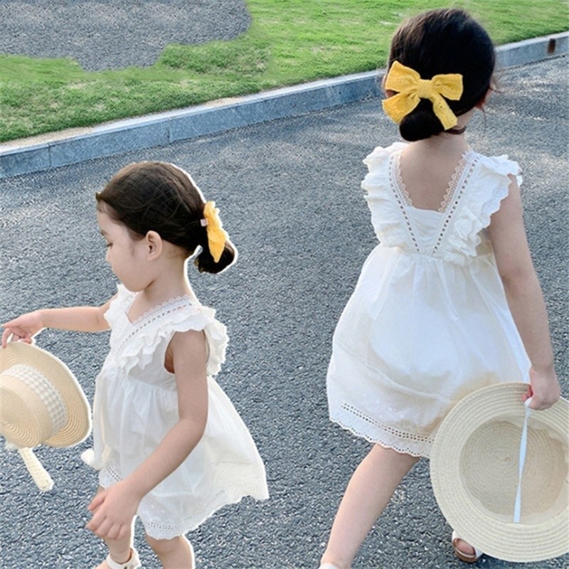 [Hutan Dongeng] Gaun anak perempuan gaun rompi Perancis renda tipis bergaya gaun anak-anak kasual