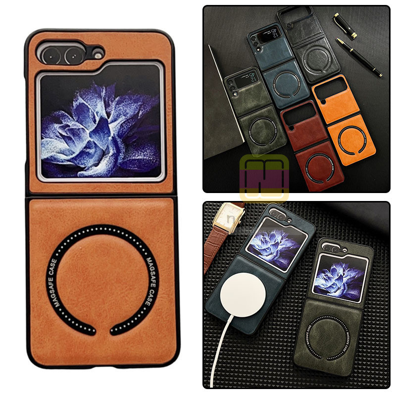 Casing Kulit Pengisi Daya Nirkabel Magnetik Mewah Samsung Galaxy Z Flip 6 Z Flip 5 Z Flip 4 Z Flip 3