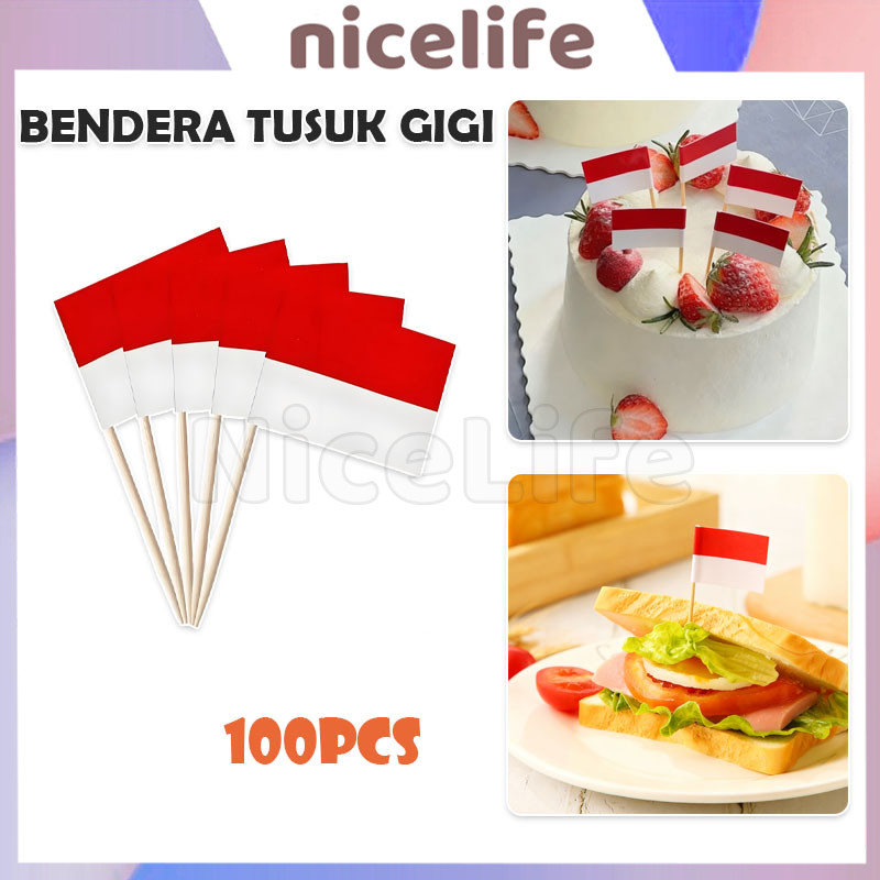 100pcs Tusuk Gigi Bendera Indonesia Bendera Burger Merah Putih