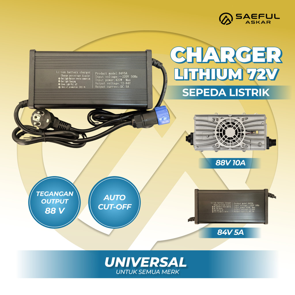 Charger Lithium 72V 5A 10A Soket M23 Phylion | Pengisi Daya Baterai Lithium 72V