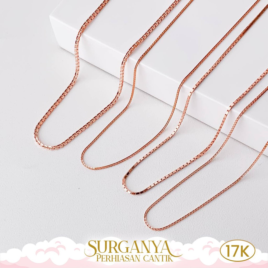 Kalung Emas Rose Kadar 17K Model Italy Santa dan Italy Kaca Macan Gold