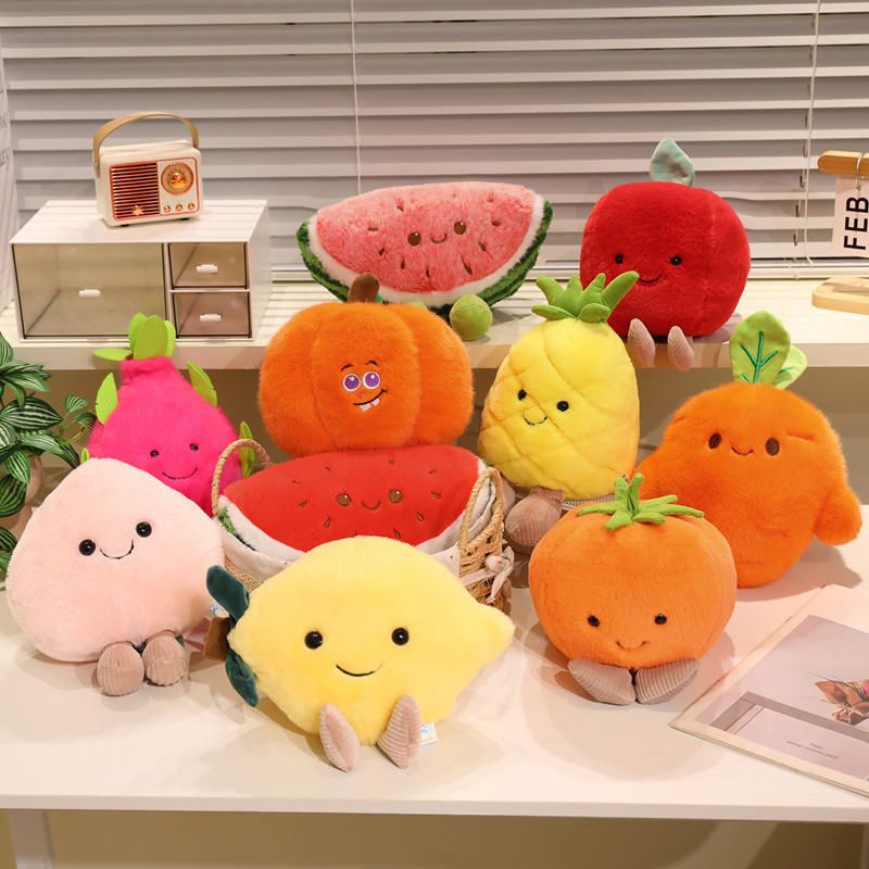 Cartoon Fruit Plush Toy Watermelon Pineapple Persimmon Lemon Apple Dragon Fruit Pea Carrot Pumpkin S