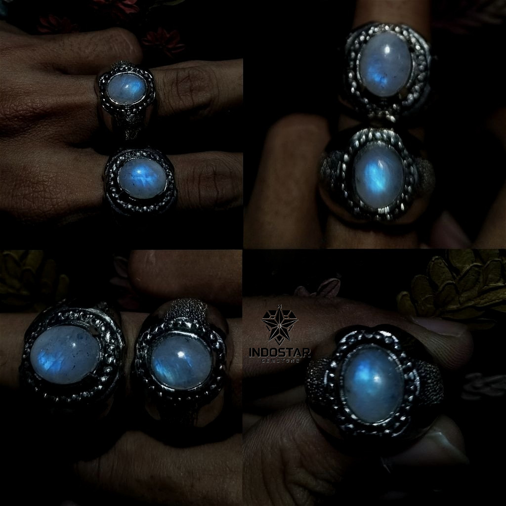 Cincin batu biduri bulan dim 10mm / cincin pria moonstone Biduri Laut Ceylon Ring alpaka