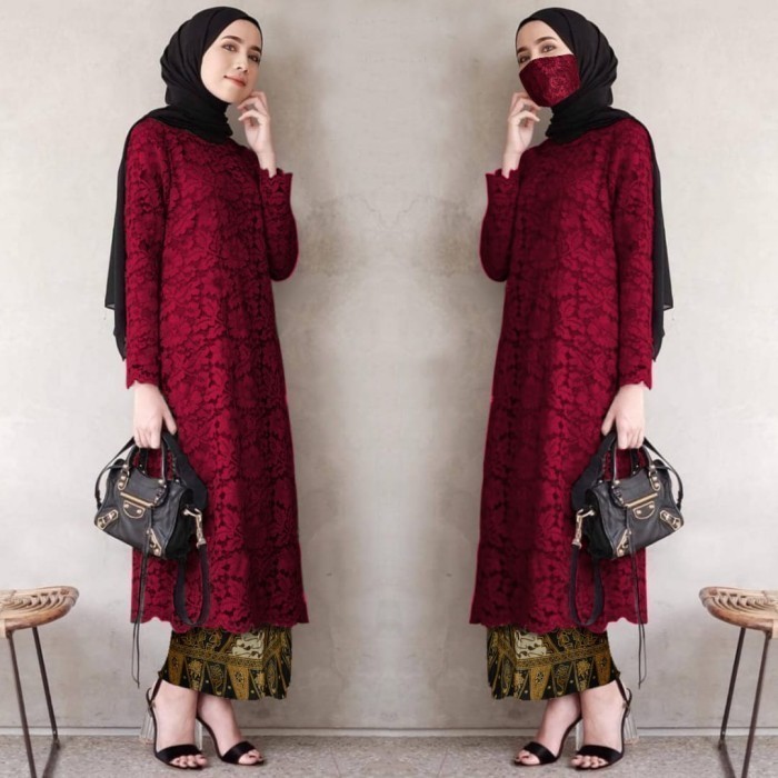 ZIZISHOP PROMO BISA COD ATASAN KEBAYA BRUKAT TUNIK GAMIS MUSLIM MODERN WARNA MAROON ATASAN JUMBO