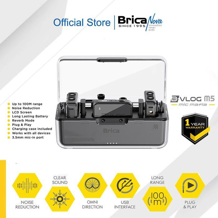 Brica B-VLOG M5 Dual Wireless Microphone - Clip On Mic Vlog - With Charging Case Mic Wireless BVLOG