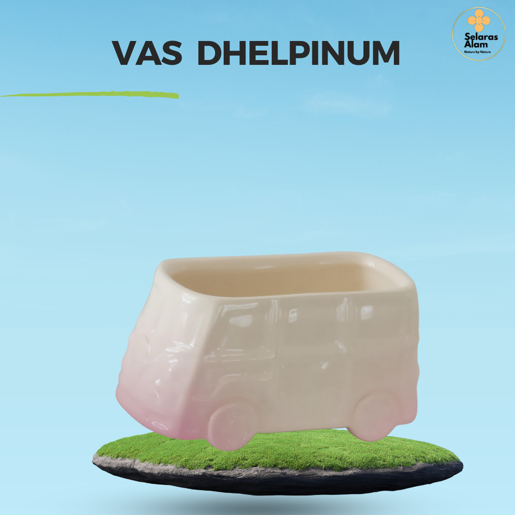 VAS KERAMIK BUNGA UNIK SEPERTI BUS DELPHINIUM WARNA PUTIH