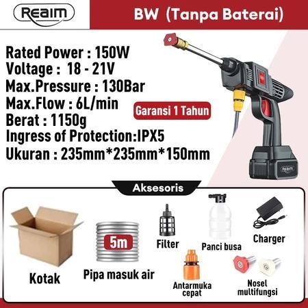 Reaim Jet Cleaner BW 130Bar 21V baterai 10-Cell Semprotan Cuci Motor Mesin Cuci Motor Mesin Cuci Mob