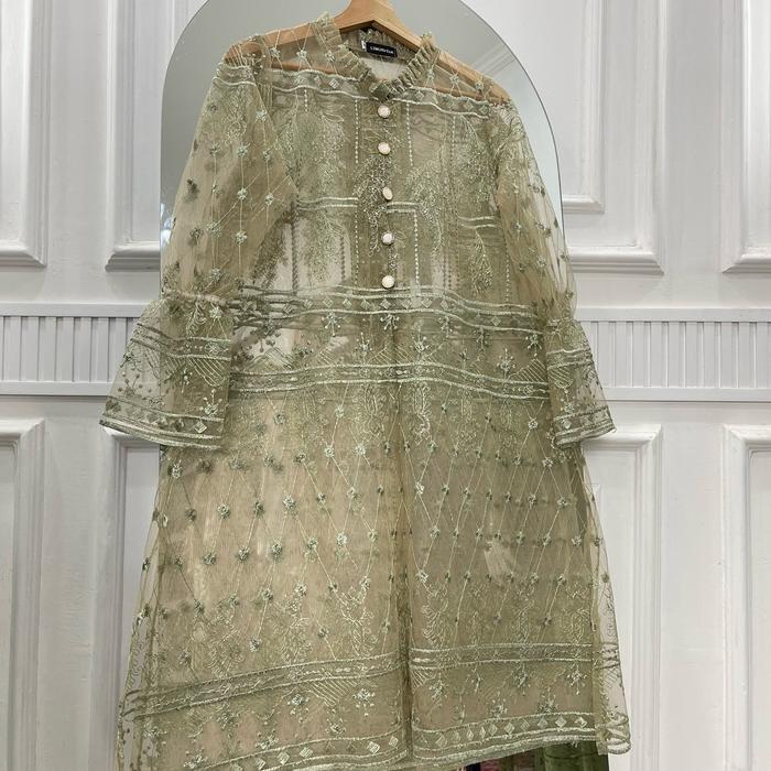 LIMURFISA Outer Tunik Brukat Tile Etnik Cardigan Wanita Kondangan Cantik Muslim Kardigan Motif Atasa