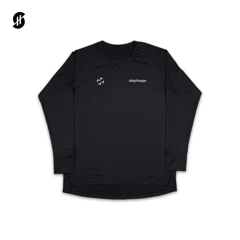 Stayhoops Jersey Lengan Panjang Warna Hitam Untuk Pria Wanita Olahraga Lari, Basket, Gym, Badminton,