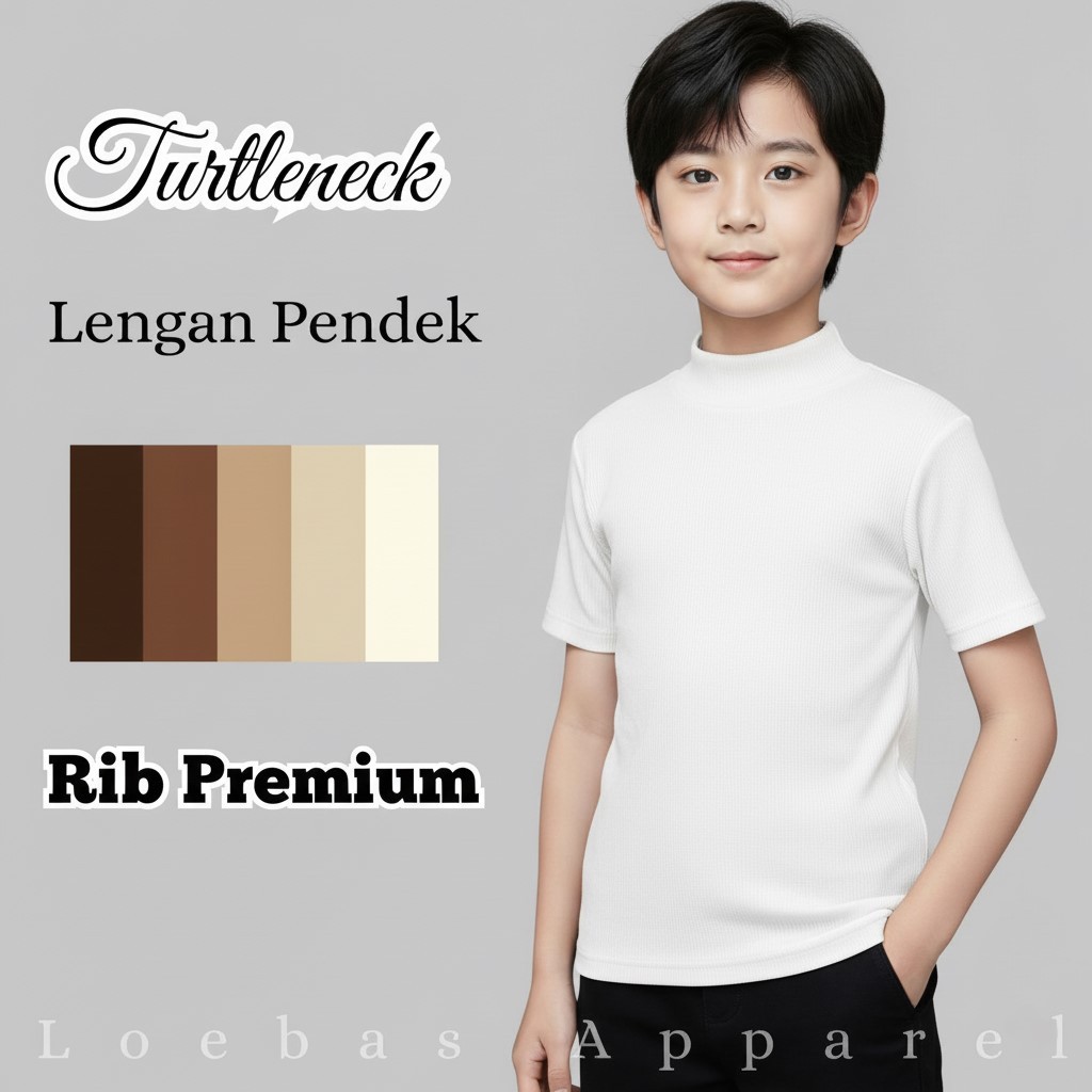Baju Anak Cowok Rajut Turtleneck Kerah Tinggi Polos Lengan Pendek Model Korean Style