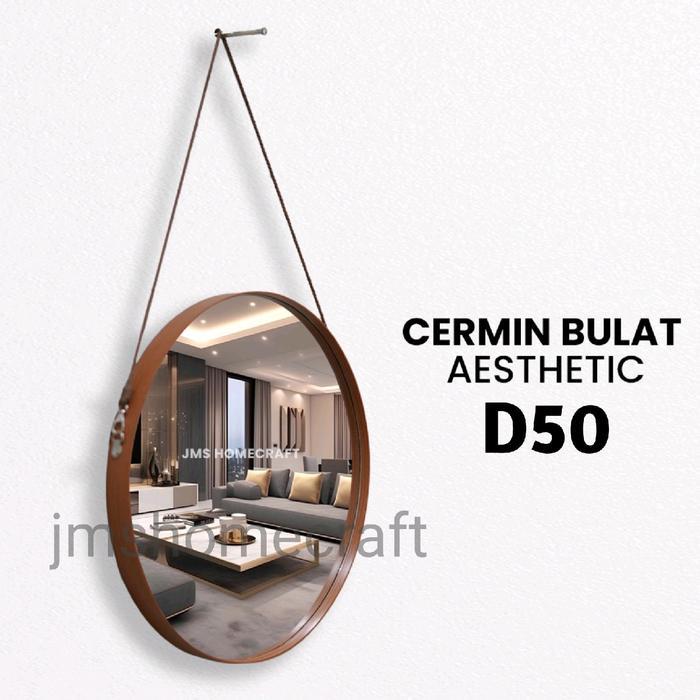Cermin Bulat Diameter 50cm / Cermin Aesthetic / Cermin Gantung Tali - COKLAT, DIAMETER 50 CM  Origin