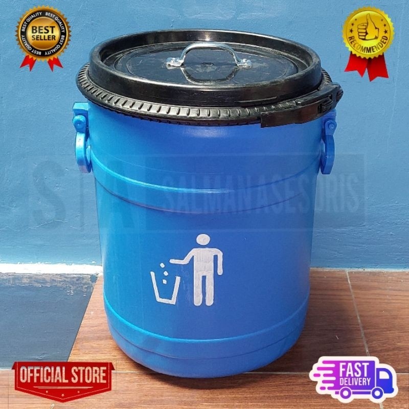 Tong Drum Tempat Sampah Plastik 30 Liter Biru Hitam