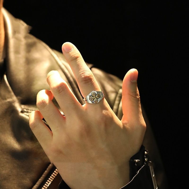 Vintage Demon Conquering Vajra Pestle Cincin Gaya Etnis Perak Thailand Pria dan Wanita