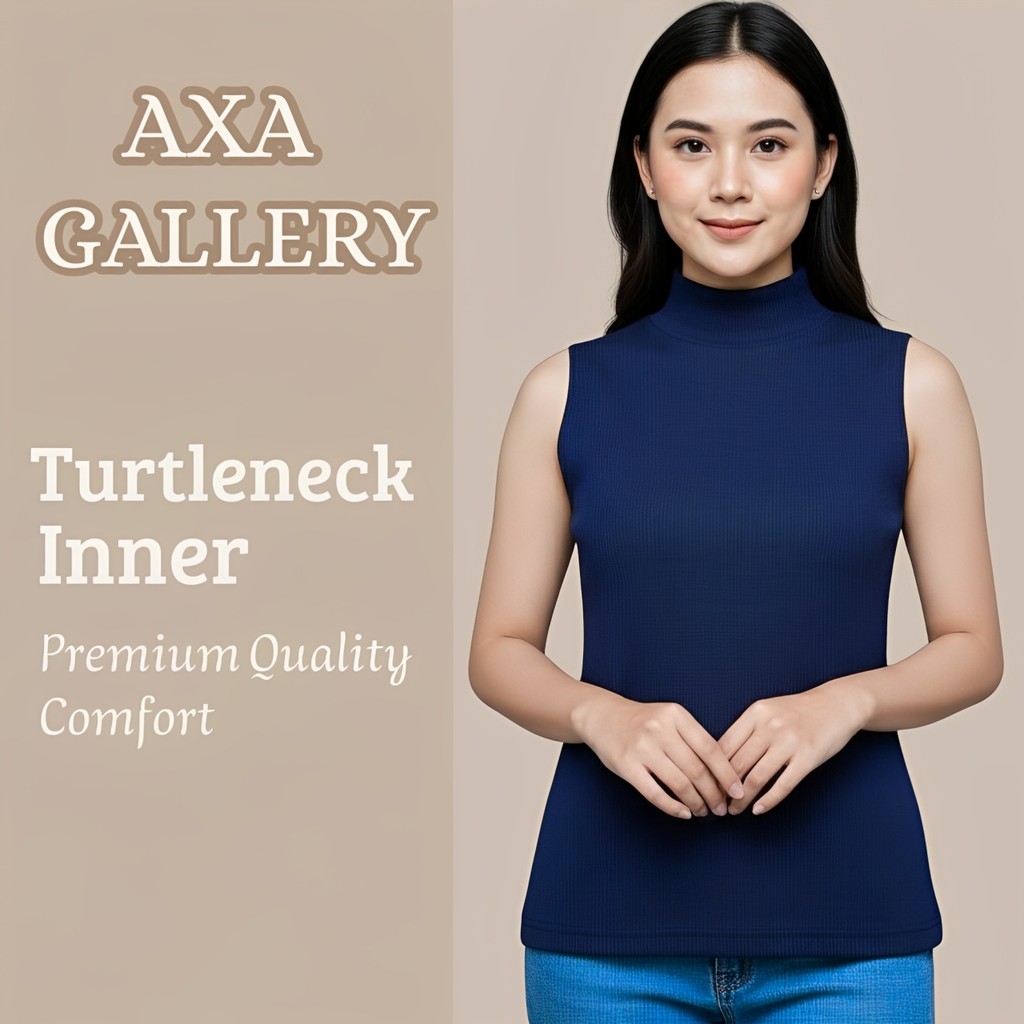 Inner Manset Leher Tinggi Bahan Rib Rajut Premium Tanpa Lengan Wanita