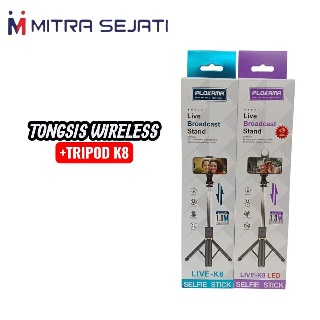 Mitra Sejati Tongsis Wireless Tripod K8 1.3M + LED Tongsis Bluetooth Tripod 130CM LED