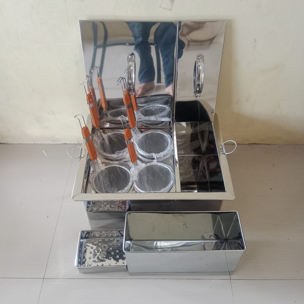dandang mie ayam lubang 4 set - panci mie ayam kotak - tong mie kocok stainless