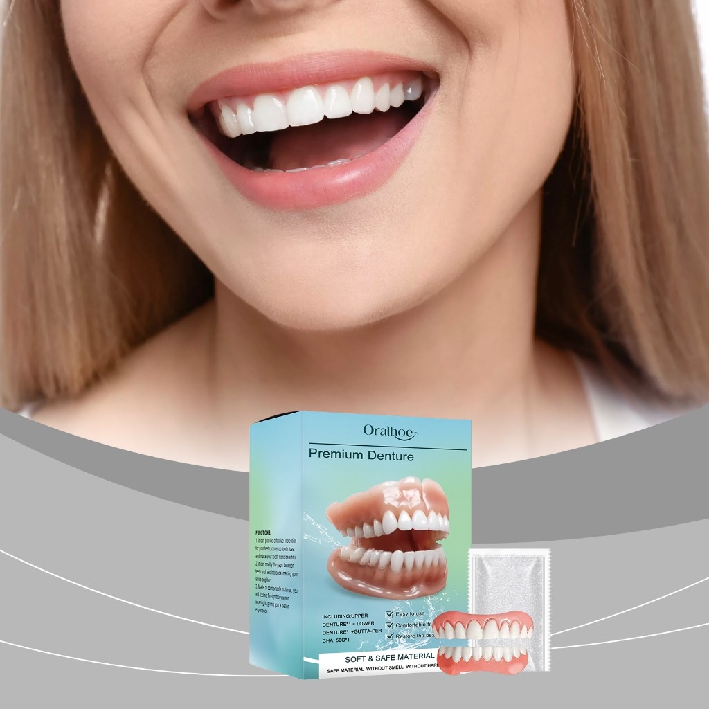 ORALHOE Gigi Palsu Lepas Pasang 1set Gigi Palsu Senyum Sempurna Gigi Veneer Gigi Palsu Instan Langsu