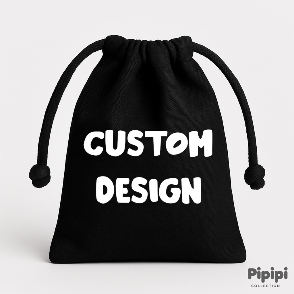 PIPIPI Pouch Serut Hitam CUSTOM Kanvas 100% Tebal Premium Satuan Lusinan Murah