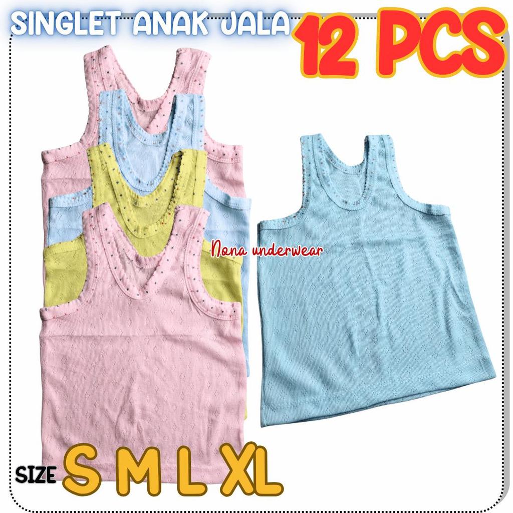 12 PCS SINGLET ANAK BALITA KAOS DALAM BAYI MOTIF JALA BOLONG FASHION
