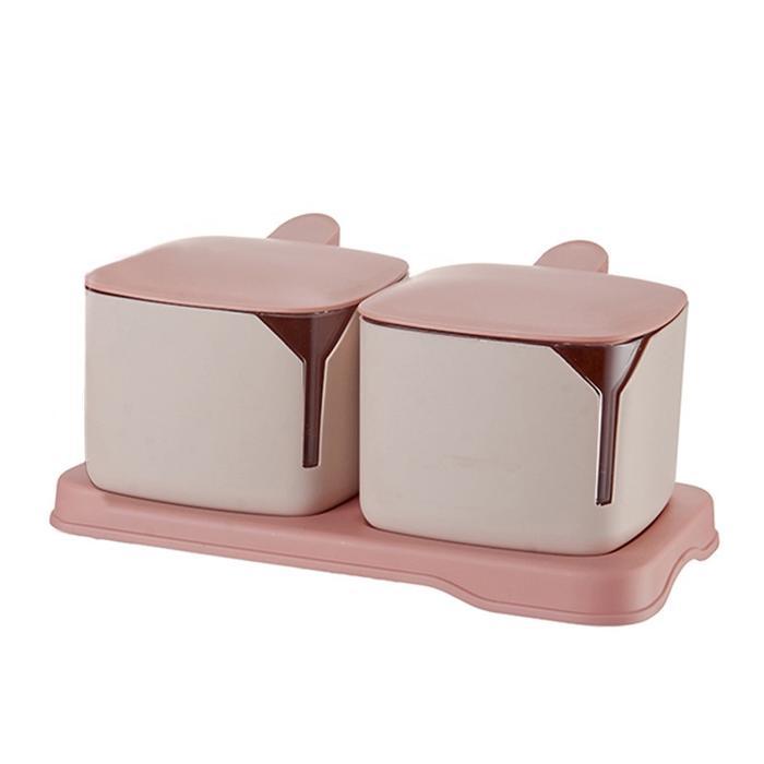 Tempat Bumbu Dapur Set Plastik Toples Bumbu Sendok Kotak - 1375 Pink