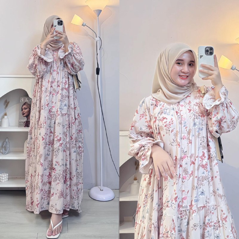 Daisy Dress Gamis Muslim Lengan Balon Busui Bahan Rayon Diamond Premium