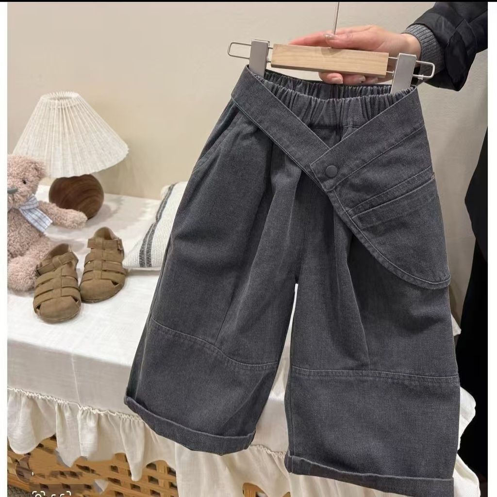 Sayap Mungil Celana jeans retro model celana lebar untuk anak perempuan dan anak-anak.